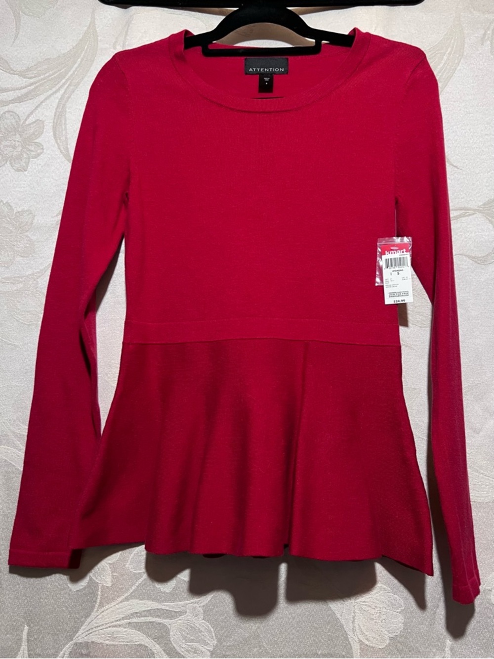 attention Women's Bright Red Long-Sleeve Peplum Knit Top